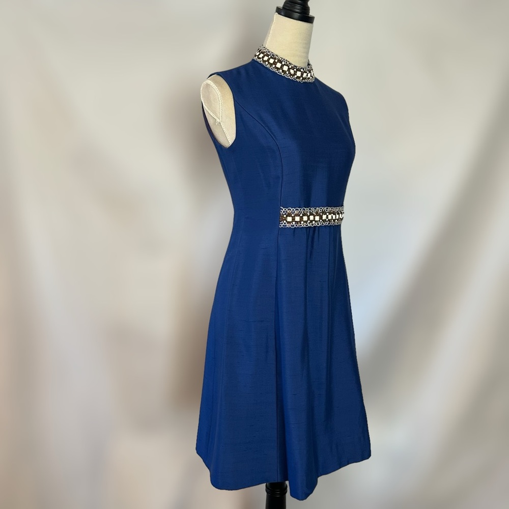Vintage Lillie Rubin Union Made 70s Fit Flare Blue Dress Sz S - Picture 5 of 13